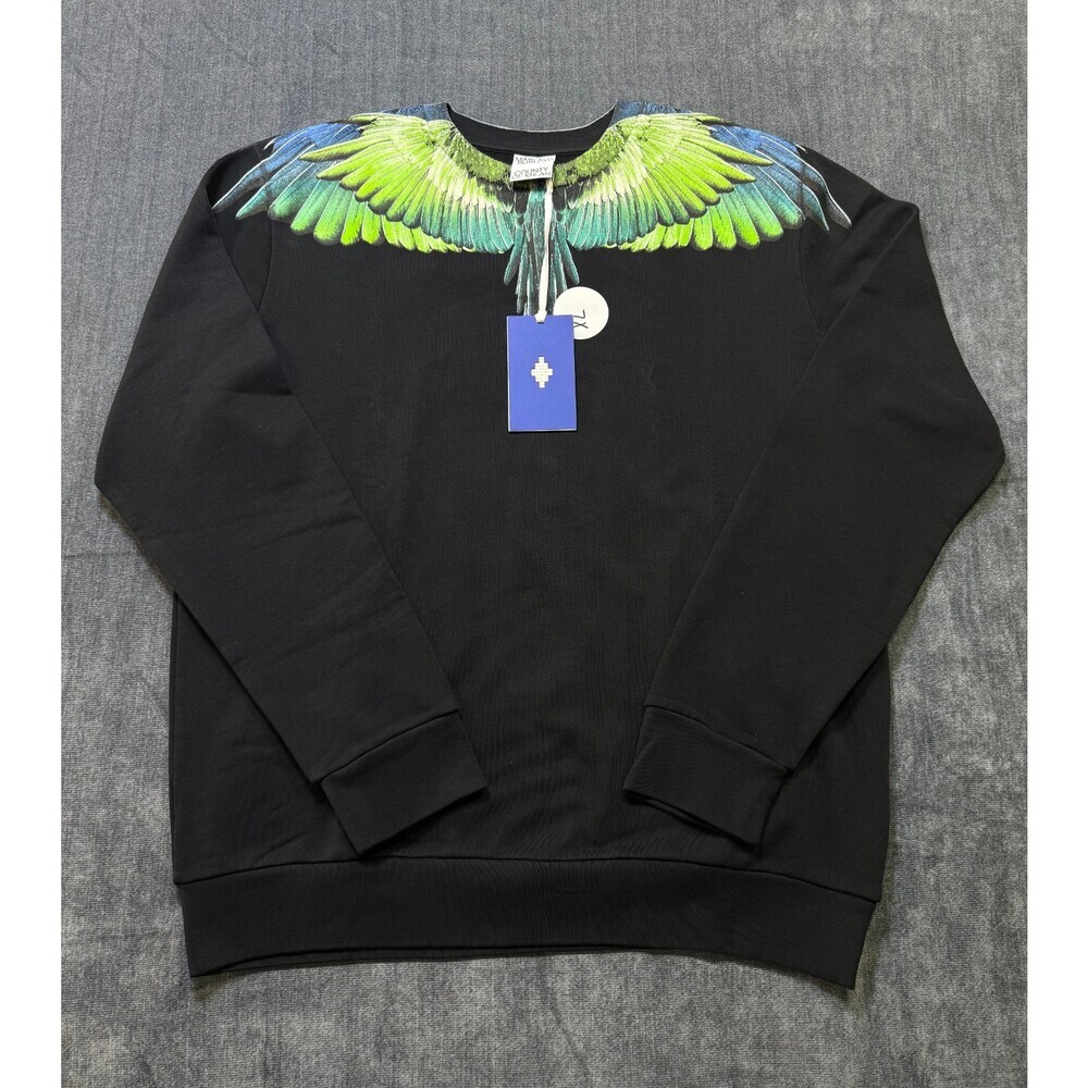 NWT Marcelo Burlon Icon Wings Sweatshirt Men's XL Black Regular Fit Crewneck